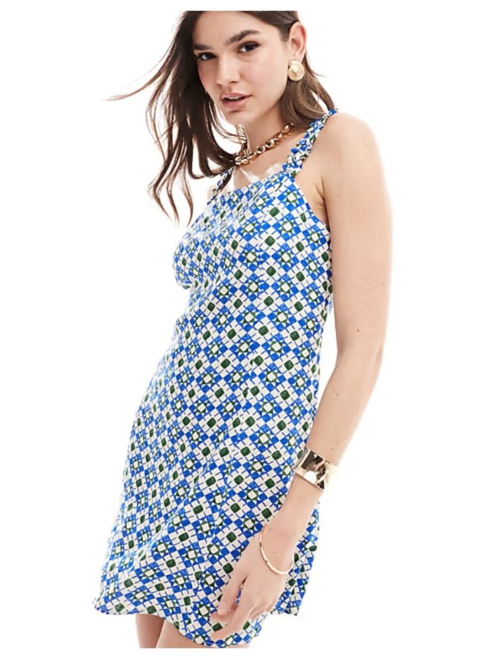 Nobody’s Child Blue Mirella Tile Kitty Sleeveless Mini Dress sz US 10